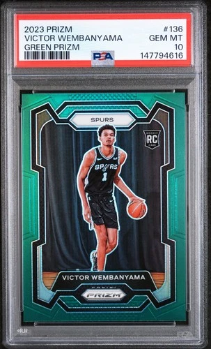 VICTOR WEMBANYAMA 2023 PRIZM GREEN RC #136 PSA 10 GEM MINT! SPURS! SN#147794616