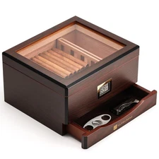 Cigar Humidor Box 55 Count Spanish Cedar Divider Digital Hygrometer MMT-3041