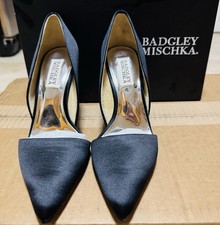Badgley Mischka Women's Satin Black Pumps with Rhinestones Heels Size 6.5
