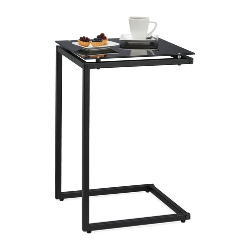 Mesa auxiliar metal mesita lateral negra 4,6 kg 60 cm mesa auxiliar cristal - Imagen 1 de 8