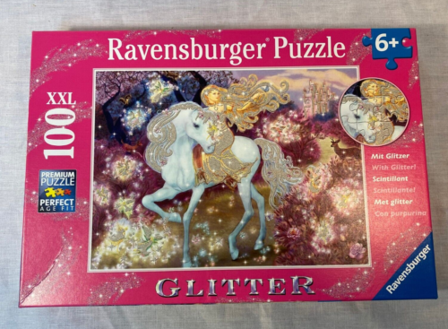 Ravensburger "Riding In The Woods" 100 Piece Jigsaw Puzzle Unicorn Glitter 6+ - Picture 1 of 2
