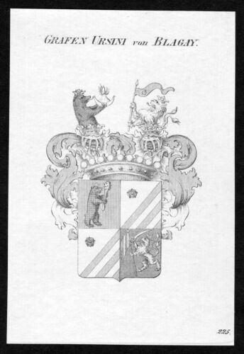 aprox. 1820 Escudo de armas noble Ursini von Blagay grabado en cobre estampado antiguo - Imagen 1 de 1
