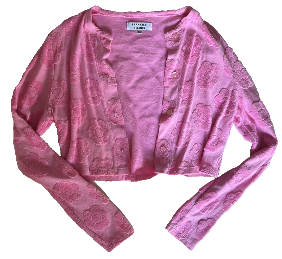 Frankies Bikini Cheri Pink Floral Terry Cardigan Sweater - Size XS