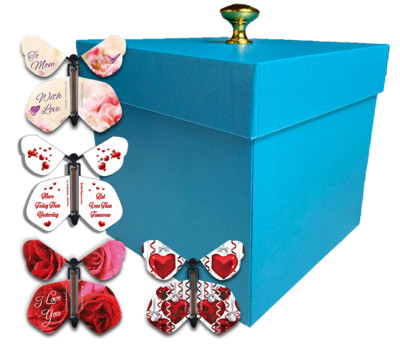 Blue Mothers Day Exploding Butterfly Box With Wind Up Flying Butterflies