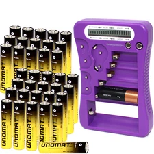 **BRAND NEW** 12-Type Battery Tester,Purple with LCD Display + 36x AAA Batteries