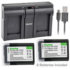 Kastar NP-FW50 Battery Charger for Sony Alpha 6300 6500 ILCE-QX1 Alpha7 7R II 7S
