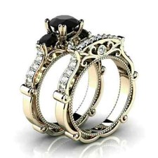 14k Yellow Gold Plated 3Ct Lab Created Diamond Wedding Bridal Ring Set Round Cut