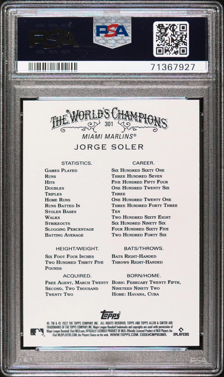 2022 Topps Allen & Ginter Jorge Soler Silver Portrait #301 PSA 10 GEM MINT