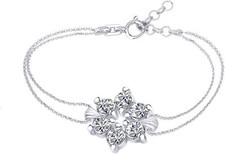 Beautiful Flower Chain Bracelet Simulated Birthstone 14K White Gold Plated