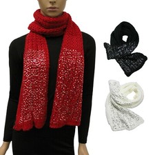 Women's Knitted Sequin Scarf Shimmery Sparkle Fall WInter Cute Holidays
