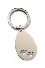 Pet Paw Print Keychain Teardrop Stainless Steel Dog Cat Memorial Charm Gift