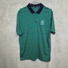 Nike Dri-Fit Golf Polo Mens Size L Green Blue Striped Short Sleeve Pullover Logo
