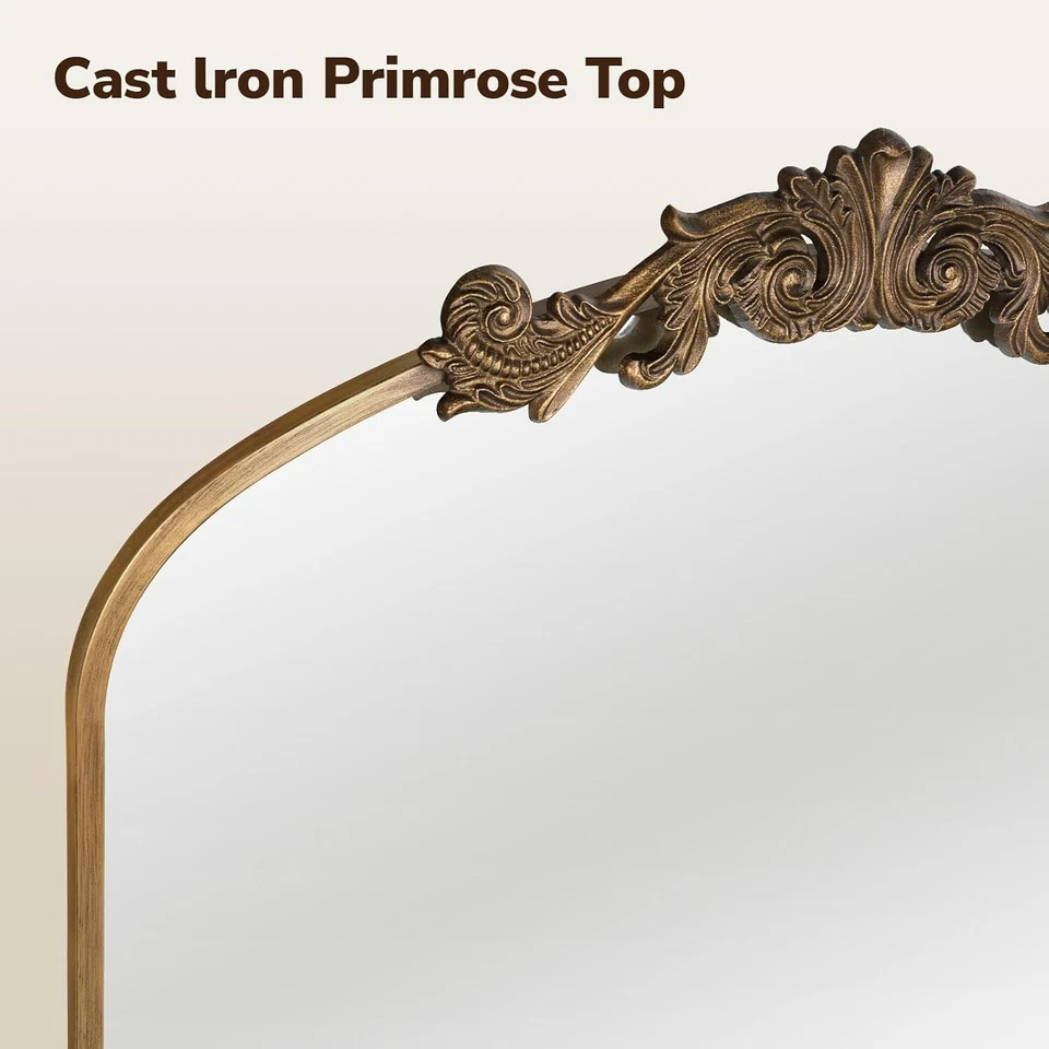 Espejo de Maquillaje de Baño Espejo Arqueado Barroco Adornado Vintage Dorado 36x30" Foto 3 de 4