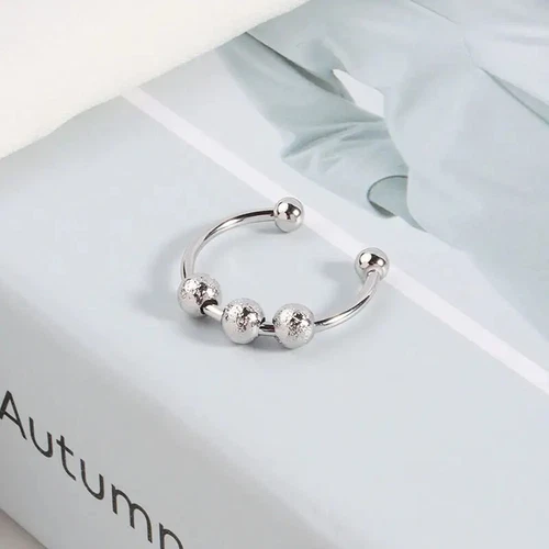 925 Sterling Silver Zircon Fidget Spinner Ring Adjustable Unisex Anxiety Relief - Picture 32 of 40