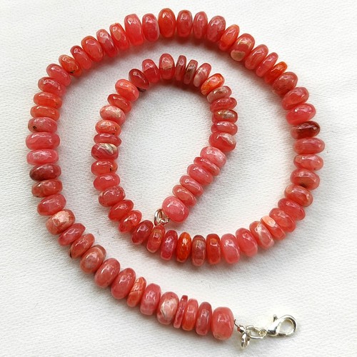 Natural Rhodochrosite Gems 8.5 to 9 mm Size Smooth Rondelle Beads 16.5" Necklace - Picture 2 of 8