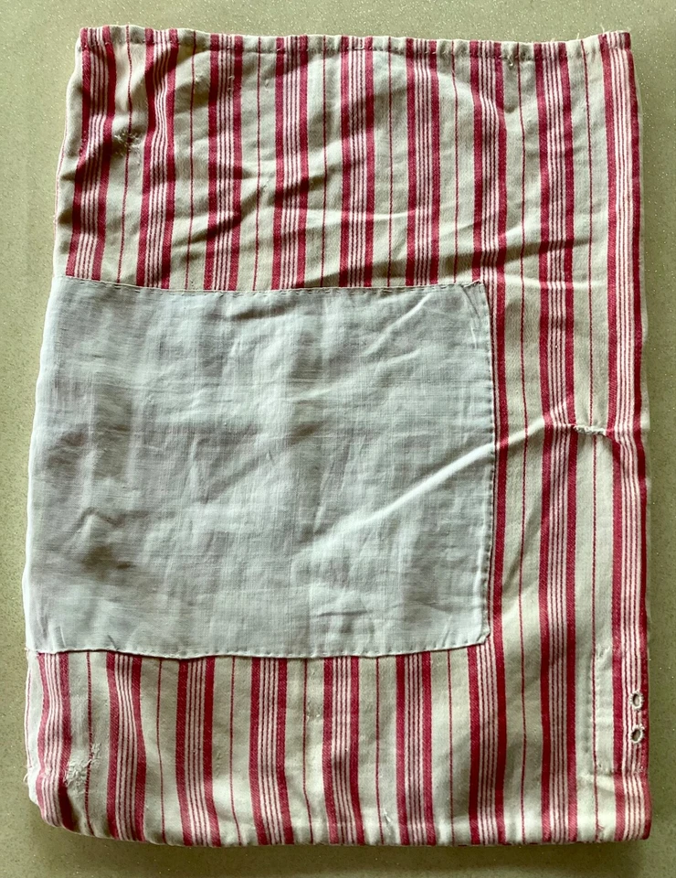 Ancien sac à linge en toile coton /lin rayé rouge - Photo 2/4