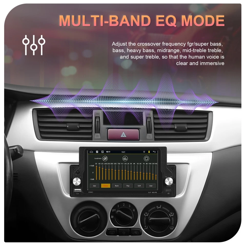 Single 1Din Car Stereo Radio For Apple/Android CarPlay 5" Touch MP5 Bluetooth FM - Image 4 of 4