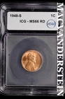1948-S Lincoln Wheat Cent-ICG MS 66 RD Choice Gem BU No Reserve #SLL892