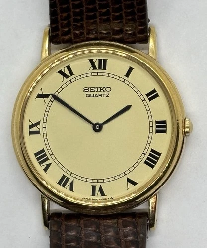 Vintage Seiko 2620-0210 Men’s Watch Gold Tone Champagne Dial Original Strap EXC