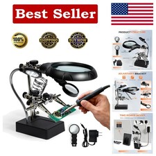 Desktop Led Lighted Magnifying Glass Soldering Station Adjustable Helping Ha...