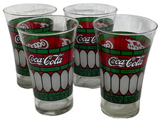 Coca-Cola Vintage Glasses Set Lot Of 4 Tiffany Style Drinking Glass Red Green