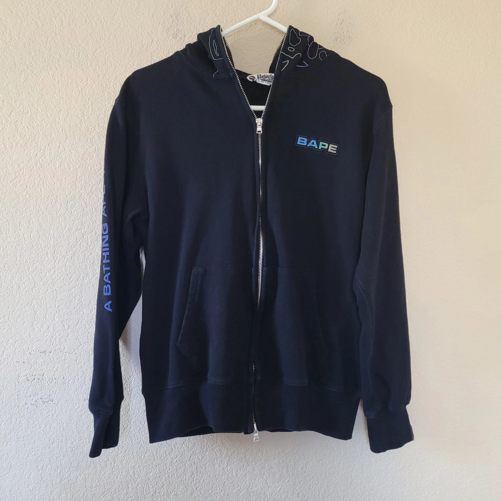 A BATHING APE (BAPE) Felpa con cappuccio e zip intera BAPE Black Shark A Bathing Ape taglia Large riflettente iridiscente