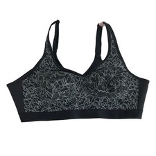 Cacique Black Silver Floral Lace Unlined Full Coverage No-Wire Bra 44C