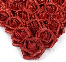 IPOPU Red Roses Artificial Flowers, 25pcs Foam Glitter Fake 