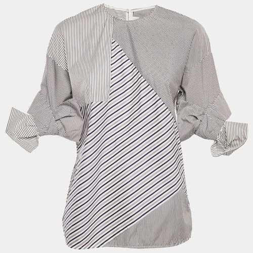 Victoria Victoria Beckham Blue Striped Cotton Patchwork Shirt S