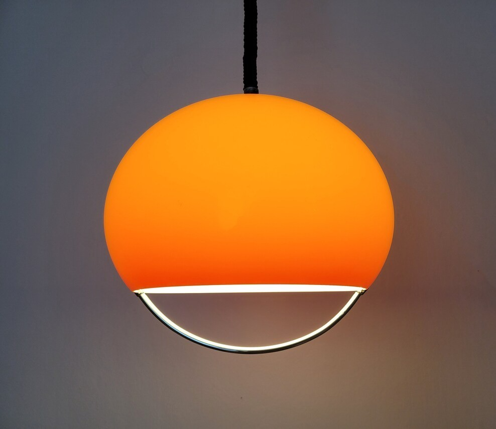 Rare 70s HARVEY GUZZINI Orange Acrylic Pendant Lamp 3024 JOLLY by