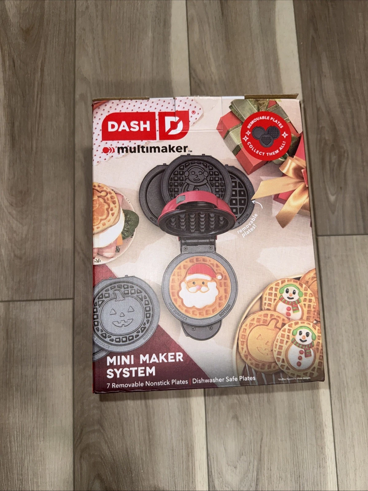 Dash Mini Waffle Maker Multi-Plate 7 Removable Plates Holiday Winter Storage Box