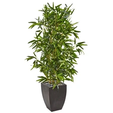 5' Bamboo Artificial Tree in Black Planter Real Touch UV Resistant