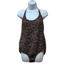 Vtg Gabar Saks Fifth One-Piece Swimsuit Black Floral Ruched Pin Tuck Fabric 14