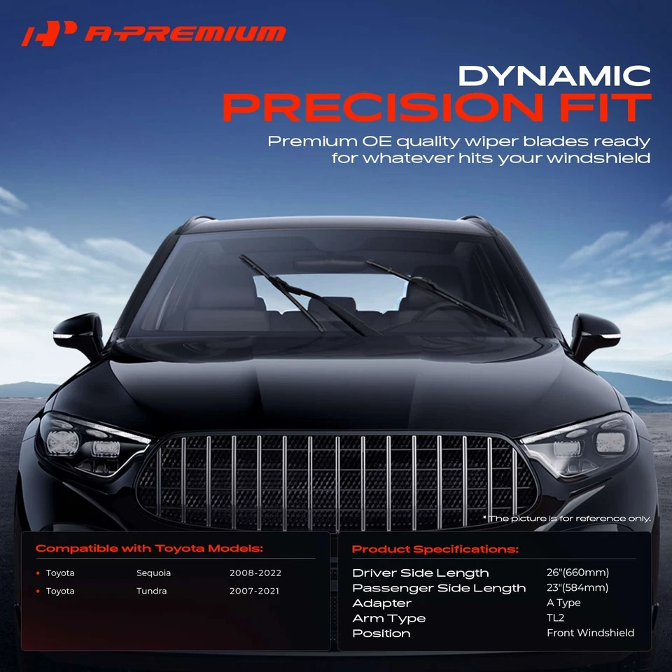 A-Premium 2x limpiaparabrisas delantero 26" y 23" para Toyota Tundra 2007-2021 Foto 2 de 4