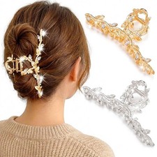 Fancy Large Gold Hair Claw Clips Silver Rhinestone Hair Clips Metal Sparkly H...