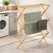 3-Tier Bamboo Wooden Clothes Airer Horse Vintage Traditional Folding Drying Rack