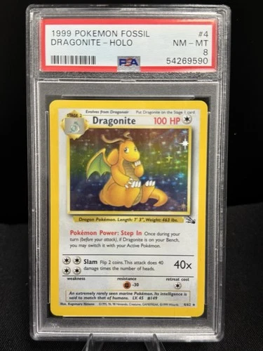 Dragonite 4/62 PSA 8 Holo Rare Fossil Pokemon Card Graded