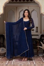 Stunning Faux Georgette Blue Gown Bottom With Dupatta For Women Festival