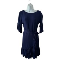 Rebecca Minkoff Navy Blue Wendy Ruffle Faux Wrap Dress Women's Size XS