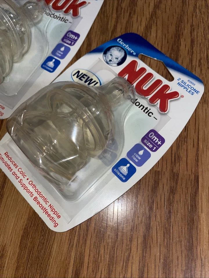 Gerber NUK Orthodontic Wide Silicone Bottle Nipples Lot 0m+ Slow Flow NOS NEW - Image 2 of 3