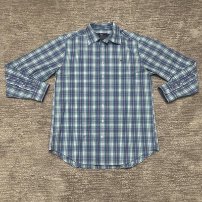 Vineyard Vines Shirt Mens Medium Blue Green Plaid Slim Fit Whale Button Down
