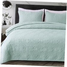 Soft King Size Quilt Set for All Seasons, 3-Piece King 96"x104" Aqua Blue