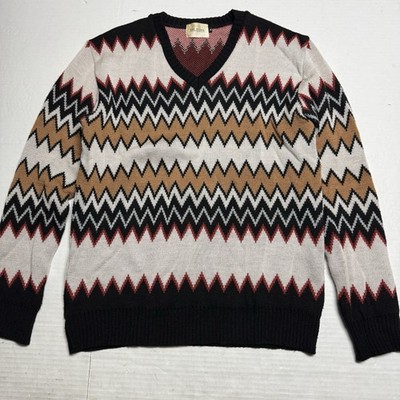 CAL O LINE Japan Men's V-Neck Sweater In Navajo Stripe Size: M Made In Japan
