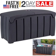 85 Gallon Pool Storage Bins Outdoor Waterproof Patio Deck Box With Dual Door Lid