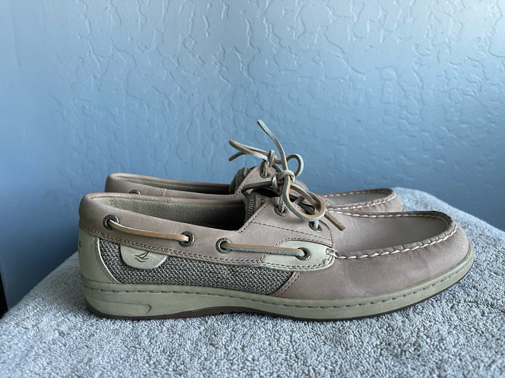 Sperry Top Sider Womens Bluefish 2 Eye Boat Shoes Beige Leather