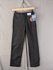 -00335 Dickies Boy's Flat Front Khaki Pants Slim Fit Straight Leg Black 10