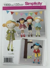 Simplicity 1900 Viola Studio 18" Cloth Rag Doll & Clohtes Uncut Sewing Pattern