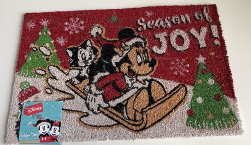 Disney Minnie Mouse And Berlioz On Sleigh Christmas Season Coir Door Mat 18x28”