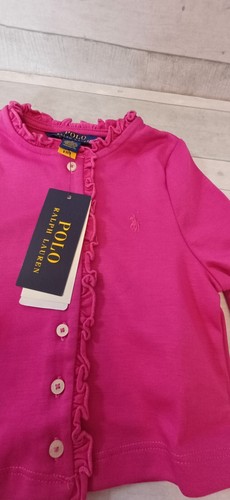 POLO Ralph Lauren girls College Pink Ruffked Ponte Cardigan - Picture 4 of 13