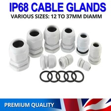 WHITE WATERPROOF CABLE GLAND + ORING & NUT PG7 PG9 PG11 PG16 PG19 PG25 IP68 UK